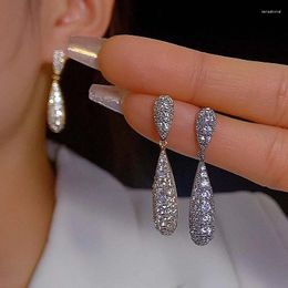 Dangle Earrings Luxury Micro Cubic Zircon Teardrop For Women Exquisite Silver Color Crystal Hollow Chunky Jewelry Wedding Gift