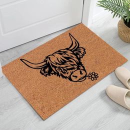 Carpets Soft Door Mat Non-Slip Dirt-resistant Decorative Polyester Highland Cow Entrance Rug Carpet Rubber Bathroom Home Room Decor