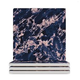 Table Mats Navy And Pink Marble Design Ceramic Coasters (Square) Cup Pads Kawaii Set