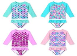 7 styles kids twoPieces long 3D Mermaid swimwear girls sequin bodysuit Swimsuits kid bikini ruffle Beach Sport bathing suits Chil9650723