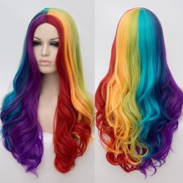 Wigs VICWIG Women Cosplay Multicolor Stitching Gradient Wig Long Wig Curved Big Wave Black and White Blue Pink Colour Wigs