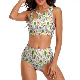 Women's Swimwear Sexy Radishes Print Bikini Set Women Summer Vegetable Classic Swimsuit High Waist Sport Oversized Beach Wear