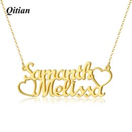 Necklaces Personalised Double Name Necklace For Women18K gold plated Stainless Steel Customised Name Nameplate Jewellery Wedding Gift Women