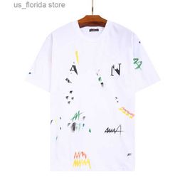 Men's T-Shirts 23SS Mens Designer T Shirt Casual Men And Womens Ts Ink Splash Graffiti Letters Loose Short slved Round Neck Fashion Clothes Y240402
