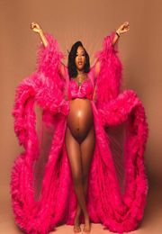 African Pink Maternity Dress Robes for Po Shoot or baby shower Ruffle Tulle Chic Women Prom Gowns Ruffles Long Sleeve Po2067834