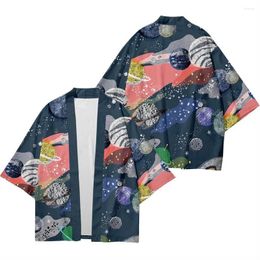 Ethnic Clothing Summer Star Planet Pattern Shirt Digital Colorblock Printing Loose Size Seven Sleeve Kimono Cardigan Men's Coat