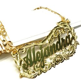 Necklaces Custom Name Necklace Double Plate Nameplate Diamond Cut 3D Pendant Personalised Gold Stainless Steel Charm Necklace Women