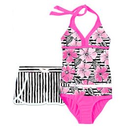 Suits Kids Girls 3 Pcs Swimsuit Swimwear Outfits Tankini Floral Printed Beachwear Swimwear Bathing Suit Set Tops with Bottoms Shorts