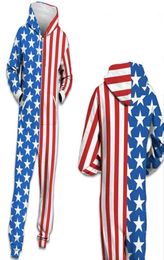 2021 US flag independence day digital printing couple fleece hooded LONG SLEEVE BODYSUIT Jumpsuit loose pants3766911