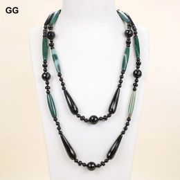 Necklaces GG Jewellery 51" Natural Stone Black Onyx Green Agates Long Necklace Sweater Chain For Women Lady Gift Jewellery