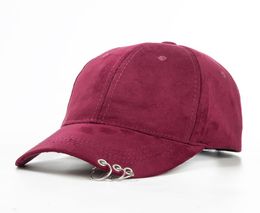 Wholesale- 2016 Gd unisex solid Ring Safety Pin curved hats baseba cap men women Suede snapback caps sport casquette gorras2874227