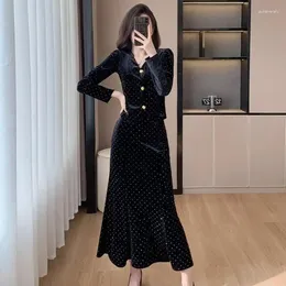 Work Dresses 2024 Leisure Style Autumn/Winter Fashion Celebrity Light Luxury Diamond Top Women's Fishtail Half Skirt Two Piece Set