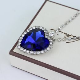 Big Crystal Heart Pendant Necklace For Women Full Rhinestone Necklace Titanic Heart Of Ocean Blue Heart Love Forever Jewellery