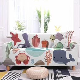 Chair Covers Cute Cartoon Marine Animal Printed Sofa Cover Full Set Of Elastic Dustproof And Wrinkle Resistant For Multiple People