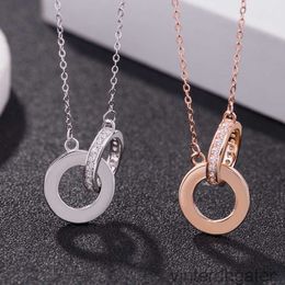 Top Luxury Fine Original 1to1 Designer Necklace for Women 925 Sterling Silver Jewelry Carter Double Ring Cake Micro Inlaid Zircon Necklace Gift