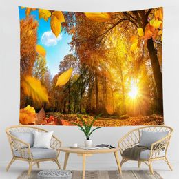 Tapestries Red Maple Falling Leaf Tapestry Autumn Road Leaves Yellow Lobe Scenery Bedroom Living Room Decor Wall Hanging