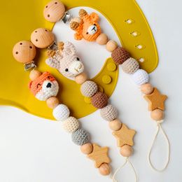 1pc Crochet Bunny Baby Pacifier Clip Chain BPA Free Wooden Beads Appease Soother Chain Clips Newborn Dummy Holder Nipple Clip