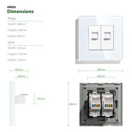 BSEED Double Internet RJ45 Wall Socket CAT5 Data Network Computer Port Cyrstal Galss Panel EU Standard 86*86mm