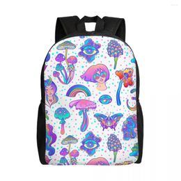 Backpack Hippie Trippy Pattern Backpacks For Men Women Waterproof School College Magic Mushrooms Bag Print Bookbags