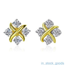 High Edition Original 1to1 Brand Logo Womens Earring Tiffancy Shiny 925 Sterling Silver Cross Earrings High Carbon Diamond Jewellery x Shaped Diamond Ear Studded