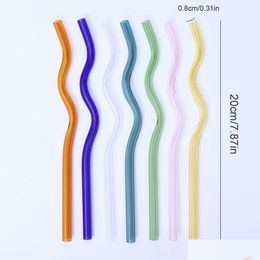 Drinking Straws Reusable Eco Borosilicate Glass Sts High Temperature Resistance Clear Coloured Bent Wavy Milk Cocktail Fy5320 Drop Deli Dh9Ns