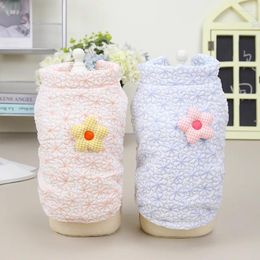 Dog Apparel Pet Cat Clothes Autumn And Winter Legs Warm Down Flowers Knitted Cotton Vest