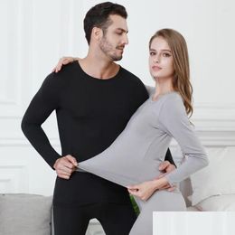 Mens Thermal Underwear Cotton Undershirt Pant O Neck Shirts Womens Intimates Sets Solid Type Tops And Bot Drop Delivery Apparel Dhivx