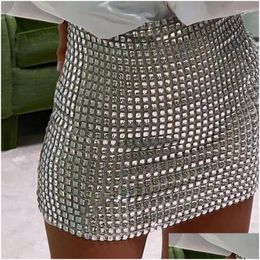Skirts Woman Fashion 2022 Y2K Y Womens Solid Colour Slim Fit Mesh Sier Sequin Pack Hip Mini Skirt Clothes Drop Delivery Apparel Clothin Dh5Rm