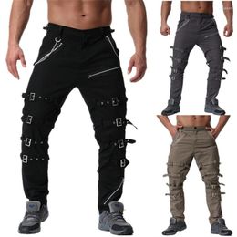 Men's Pants Punk Style Casual Gothic Metal Decor Straps Cargo Trousers For Men Hip Hop Streetwear Black Joggers Oversize