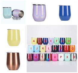 Egg Mugs Colourful Stemless Wine Glasses with Lid Shatterproof Vacuum Egg Shape Mug Stainless Steel Egg Cups 12oz water bottle LXL6591391