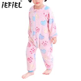 Baby Flannel Sleepwear born Boys Girls Romper Robe Long Sleeve Zipper Soft Cute Cartoon Print Closure Clothes Toddler Pyjamas 240325