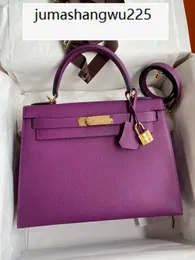 12A Designer handbag Hand sewn KL25cm28cm Anemone purple multi-color patchwork epsom women's single shoulder crossbody handbag support custom