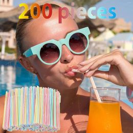 Disposable Cups Straws 200 Pieces Plastic Drinking 8 Inches Long Multi-Colored Can Be Bent And Lengthened Suitable For Various Beverages