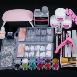 Kits Acrylic Nail Kit Complete Nail Set Powder Glitter Nail Extension Set Full Manicure Set Nail Liquid Decorations Art Tools Kit