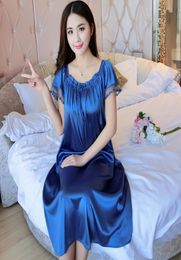 Plus Size Sexy Silk Satin Lace Nightgowns for Women 2019 Summer Short Sleeve Night Dress Sleepwear Nightdress Nightwear Nighty9517854