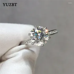 Cluster Rings YUZBT Women 925 Silver 2 Round Excellent Cut Gemstone Diamond Test Past D Color Moissanite Engagement Ring Wedding Jewelry