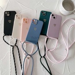 Cell Phone Cases Crossbody Lanyard Silicone Case For iPhone 15 14 11 12 13 Pro Max Mini 8 7 6 Plus 10 X Xr Xs SE 2020 Love Heart Cover 2442