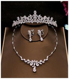 Flower Crown Set Wedding Accessory Trendy Zircon Tiara Necklace Rhinestone Crown For Bride Wedding Pageant Crowns4188306