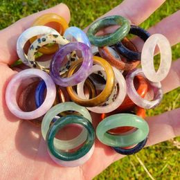 Band Rings 10 Natural Stone Rings Kallaite Opal Tiger Eye Amethyst Agate Womens Finger Rings Party Wedding Gifts