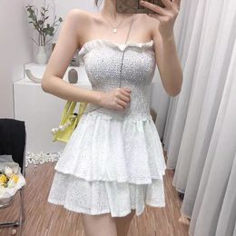 Women's Summer New Pure Desire Style Design Feeling Small and Unique Princess Dress with Waist Wrapped Lace Embroidered Bra Cake Dress