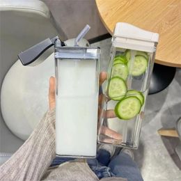 Water Bottles Transparent Cup Square Plastic Portable With Straw High Value Kitchen Accessories Sport Tea Coffee Durable