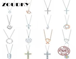 DORAPANG 100 925 Sterling Silver Necklace Heart Shaped Sun Cross Crown Teardrop Pendant Chain Rose Gold Original Women Jewelry2707869