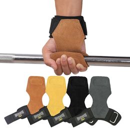 Wrist Straps for Weightlifting Double Layers Cow Leather Gloves Women Men Deadlift Maximum Grip Support Bench Press Pull-up 8 240322