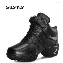 Dance Shoes SWYIVY Ankle Boots Snow Warm Sport Sneakers Platform 2024 High Top Female Genuine Leather Black