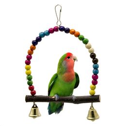 Parrot Toy Bird Supplies Bite Swing Stand Stand Stand Rack Colourful Bead Wood Swing with Leather