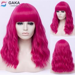 Wigs GAKA Long Synthetic Wigs for Women Cosplay Wigs with Cut Bang Heat Resistant Pink Rainbow Ombre Pink