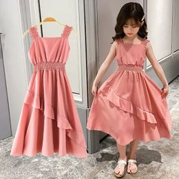 2024 Spring/Summer Childrens Girls Flonce Chiffon Folding Dress Formal Princess Childrens Ski Stand Skiing 4 5 6 7 8 10 11 12 13 Years Old 240402