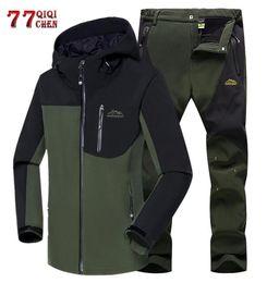 Men039s Jackets Autumn Soft Shell Tactical Jacket Set Men Outwear Casual Waterproof Fleece Hooded Coats Male Military Windbreak2771789