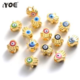 iYOE 10pcs 6x7mm Gold Color Palm Evil Eye Beads Colorful Hamsa Spacer Beads For DIY Bracelet Necklace Jewelry Making Supplies