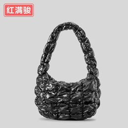 Wrinkled Cloud Underarm Bag Women's New PU Soft Leather Checkered Shoulder Bag Small Bubble Handbag 240402